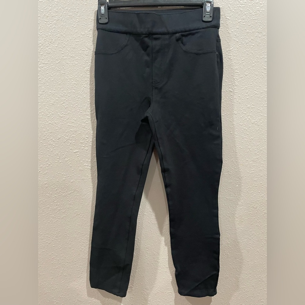 SPANX Black High-Rise Leggings with Red Logo Tag